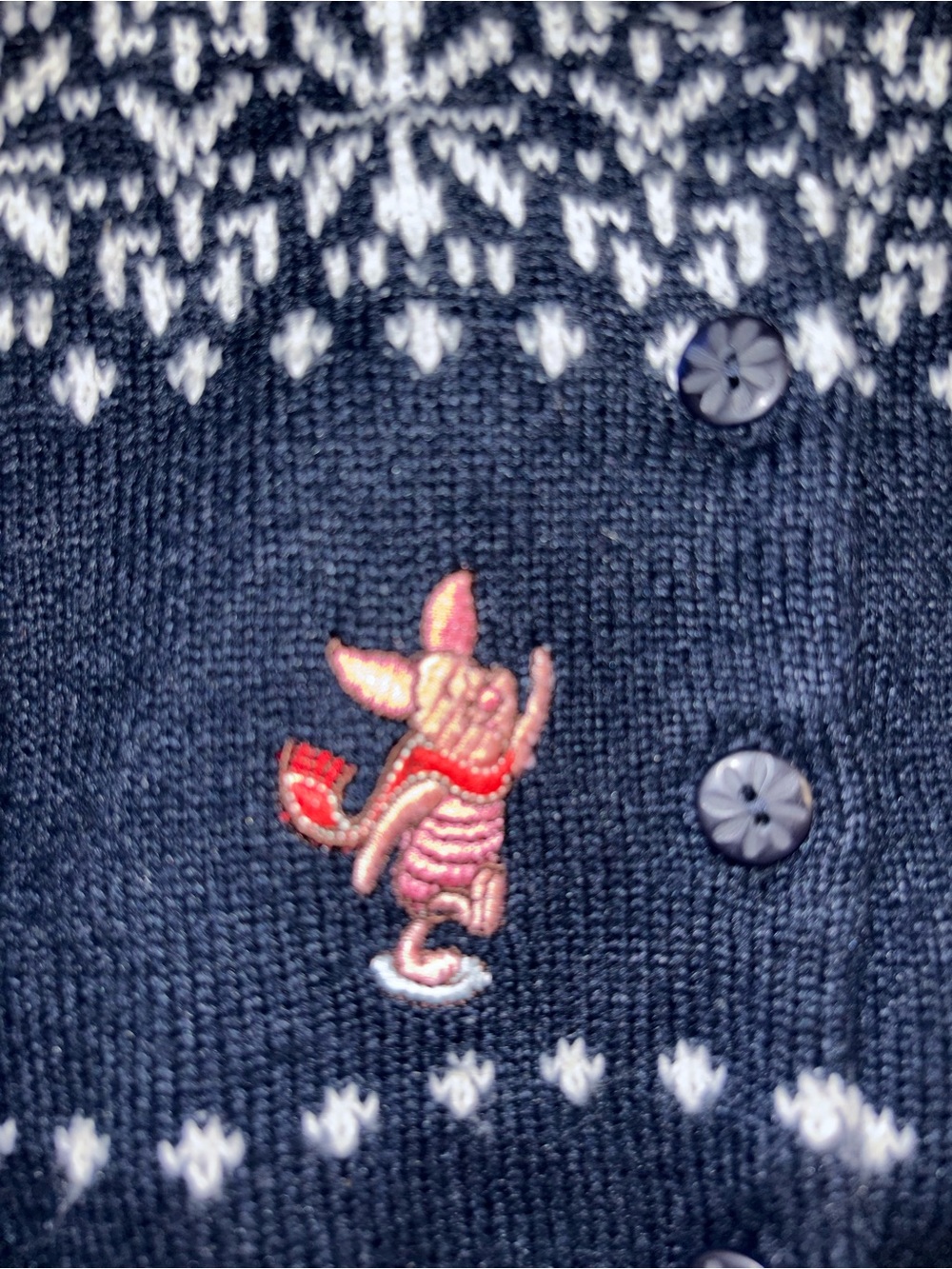 Vintage Kids Navy Knit Hooded Cardigan with Winnie the Pooh Embroidery 12M - Picture 3 of 6